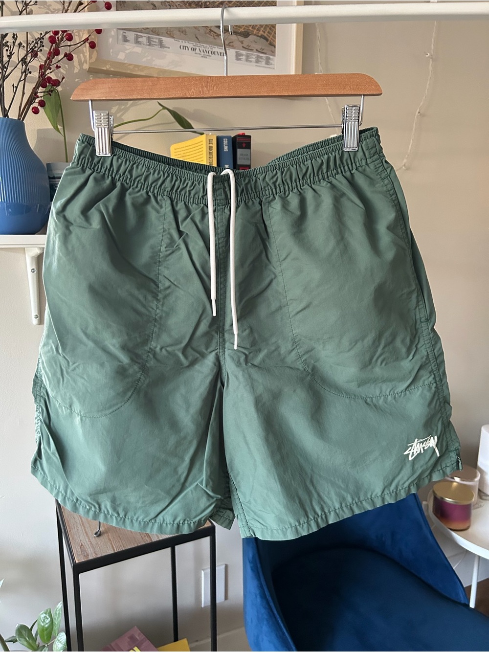 Stussy Olive Green Drawstring Swim Shorts